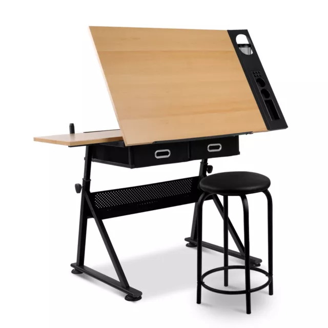 Artiss Drawing Desk Stool Set Drafting Table Art Desks Adjustable Tilt Drawers