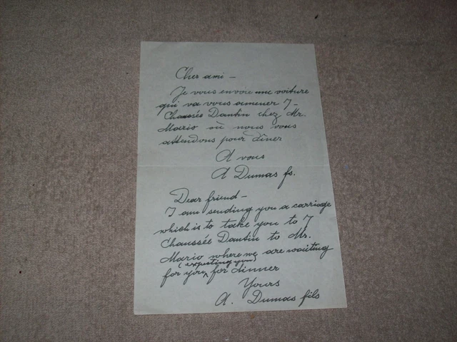 Alexandre Dumas Fils Hand Written & Signed Letter Autographed Author Playwright