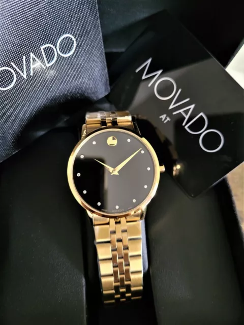 New Movado Museum Classic Diamond Dial Gold-Tone Steel Men's Watch 0607625