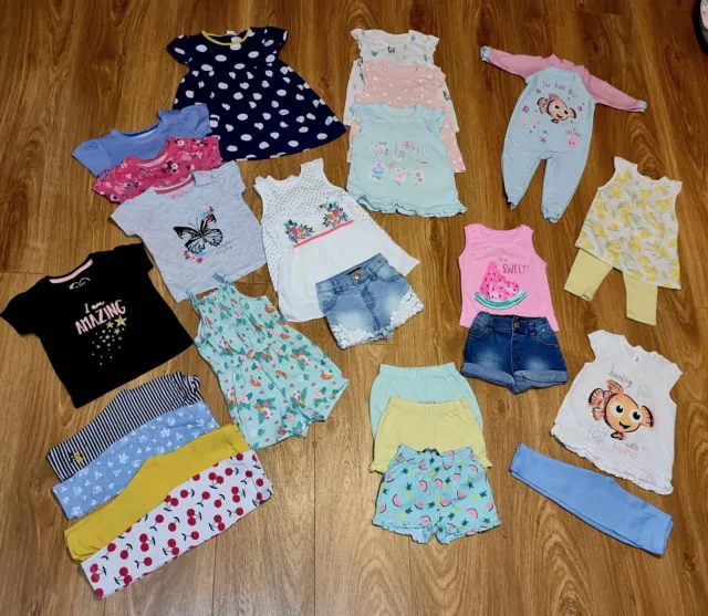 #45 Large Bundle Of Baby Girls Summer Clothes Age 6-9 Months Tops Shorts Dress