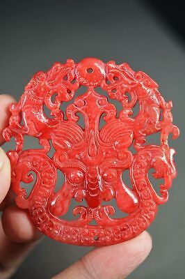 Delicate Chinese Old Jade Carved *Dragon&Phoenix* Pendant K51