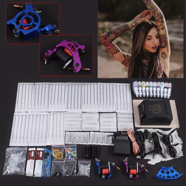 NUOVO set completo macchina per tatuaggi 2 macchina per tatuaggi 20 colori kit aghi inchiostro