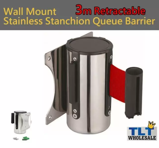 3m stainless Stanchion Queue Barrier Wall Mount Crowd Control Retractable shop