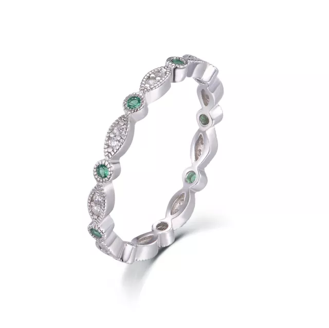 Ladies 925 Sterling Silver Brilliant Cut Emerald & White Sapphire Eternity Ring