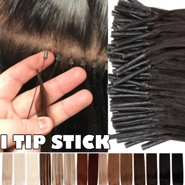 Black I Tip Human Hair Extensions Thick 100 Strands 100g+ Silk Long Big SALE #01