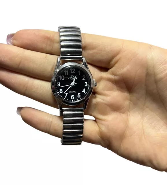 Orologio Da Polso Con Cinturino Elastico In Metallo Nero Argento Uomo Donna