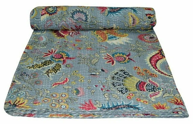 Manta de edredón Kantha hecha a mano india de colección edredón colcha decoración