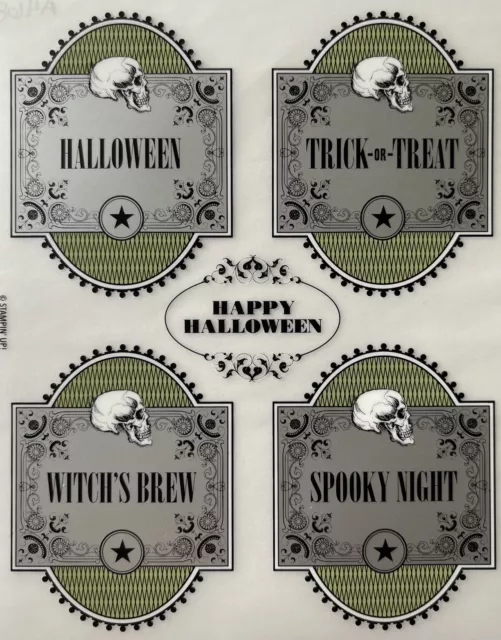 WITCH’S BREW Rub-Ons(6”x6”) Halloween•Skull•Poison Bottle Labels•Trick-Or-Treat