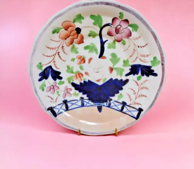 Antique Gaudy Welsh Swansea Plate Dish Cobalt Blue Rust Pink Lusterware Lustre