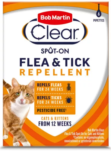 2x 6 Bob Martin Spot on Flea & Tick Repellent Cat & Kitten (12 Pipetes) Exp.2026 2