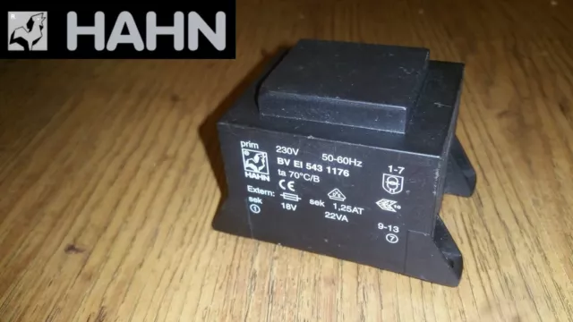 HAHN BV EI 543 1176 Trasformatore incapsulato 230VAC 18V 1.223A 22VA Nuovo ****