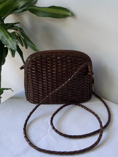 CEM Brown Leather Woven Braided Crossbody Shoulder Strap Handbag Purse