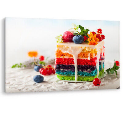 Slice of Rainbow Cake Cream Dessert Framed Luxury Canvas Wall Art Picture Print