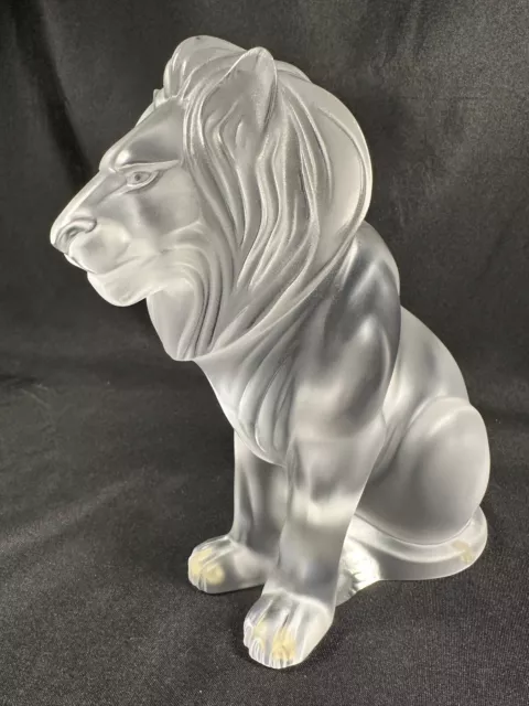 Mint Lalique Crystal Clear Frosted Bamara Sitting Lion Figurine Sculpture France