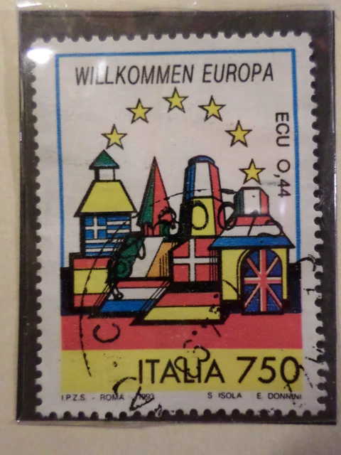 ITALIE ITALIA 1993, timbre 1991, UNITE EUROPE, DRAPEAU ALLEMAGNE oblitéré, FLAG