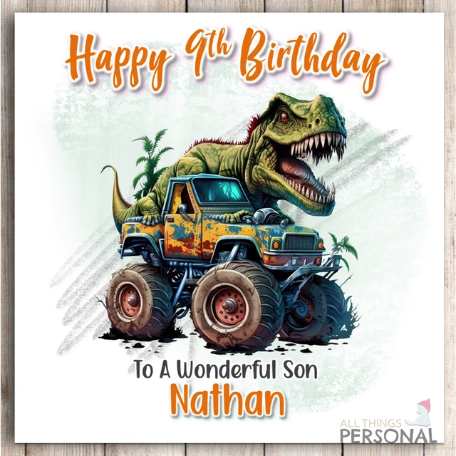 Rex Racer Birthday T-REX MONSTER TRUCK Birthday Card Personalised Dinosaur Boys Son ...