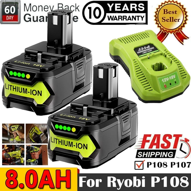2 PACK P108 18V 8Ah One+ Plus For RYOBI High Capacity Lithium Ion