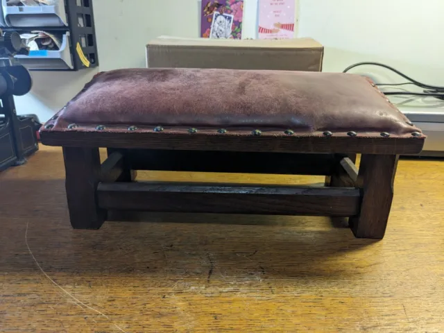 Antique Church Prayer Stool Kneeling Low Footrest Wood + Leather Rustic