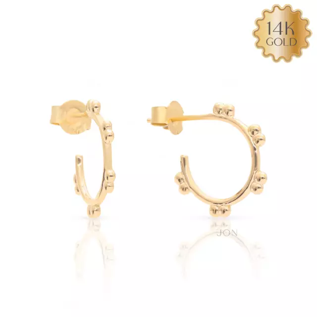14k Solid Gold -  Tiny Ball Open Hoop Dainty Minimalist Earrings-Jewelzofny 2