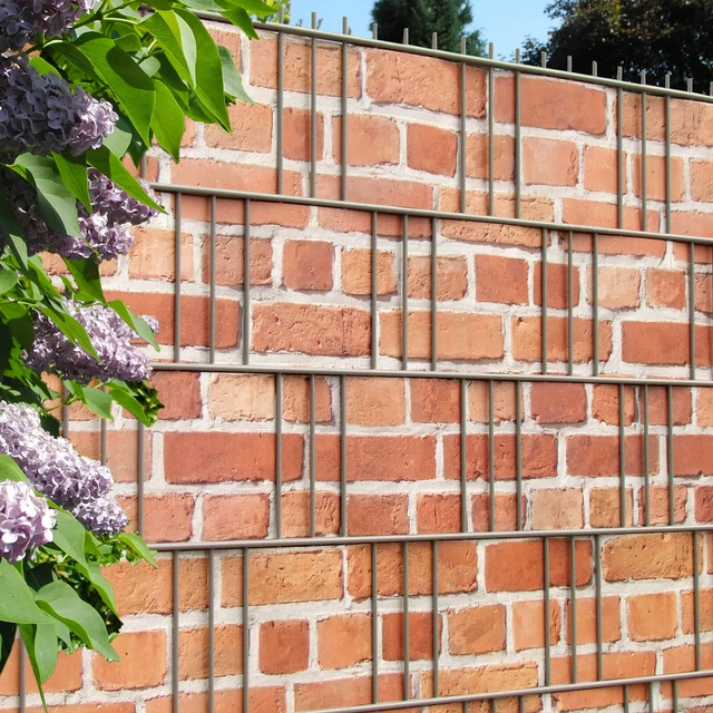 Bedruckte Zaun Sichtschutz Streifen Steinmotiv Backsteinmauer Doppelstabmatten