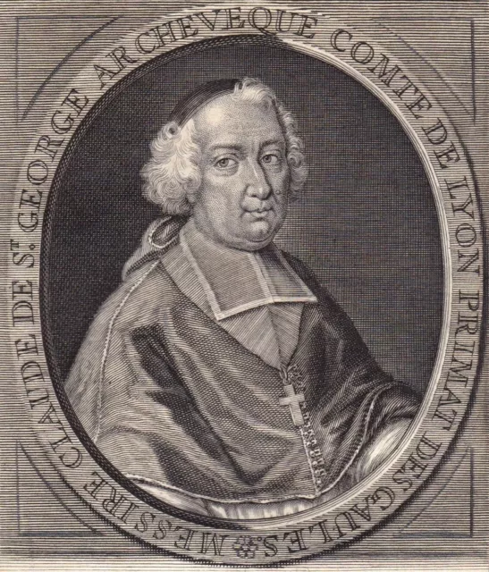 Portrait XVIIIe Claude II de Saint-Georges  Prélat Archevêque De Lyon 1750 2