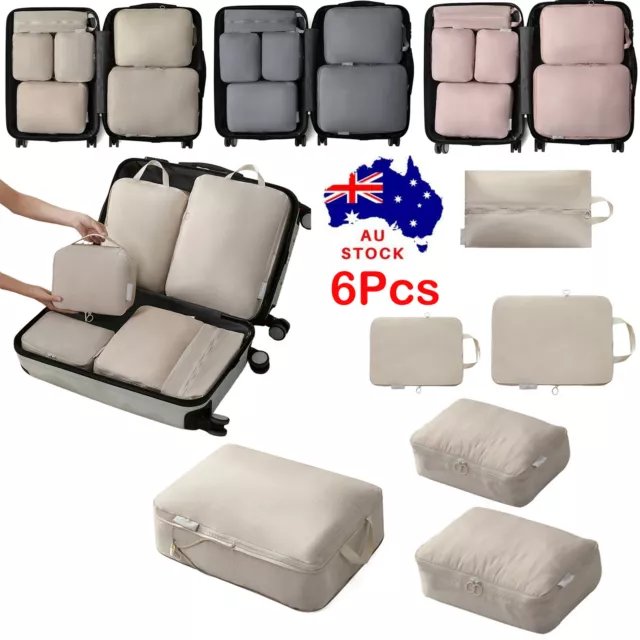 6Pcs Storage Compression Bags Luggage Travel Packing Cubes Organiser Suitcases