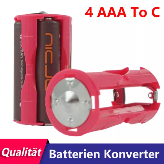4 AAA zu C Batteriehalter für je AAA Batterien auf Mono C Adapter Konverter Akku