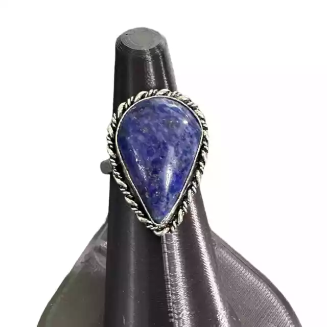 Lapis lazuli teardrop semi-precious gemstone ring sterling silver plated 8.5