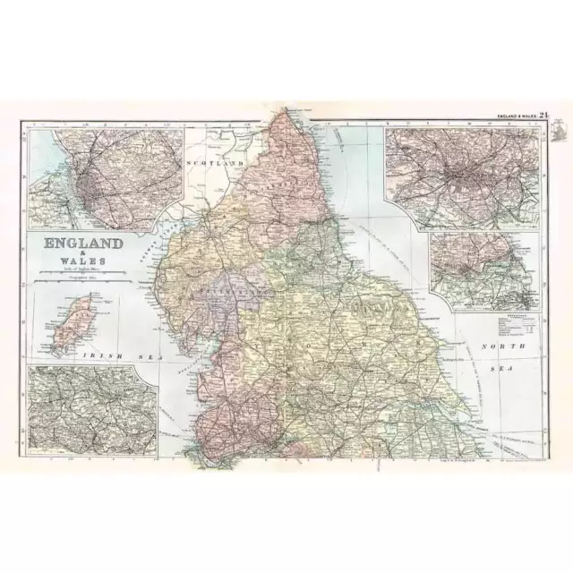 ENGLAND (North) Yorkshire, Liverpool, Manchester - Antique Map 1894 by Bacon