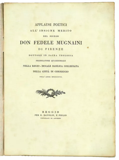 Applausi poetici all'insigne merito del signor don Fedele Mugnaini di Firenze