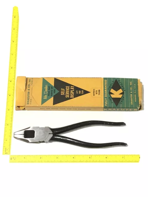 Kraeuter Linemens' Pliers Side Cutting NOS VTG No.1380-7” Electricians Tool USA
