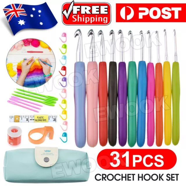 31Pcs Crochet Hook Knitting Needles Set With Bag Soft handle s Sewing Tools Grip