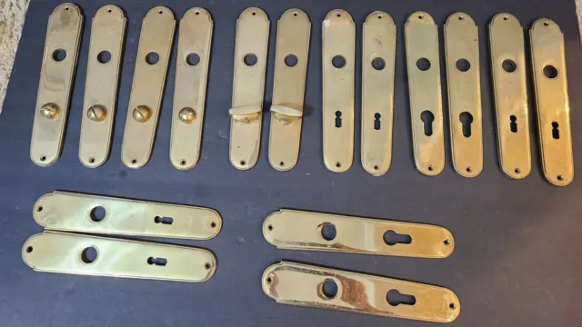 Lot of 8 Pairs French Antique Brass Mortise Door Knob Finger Plates # PB 225-46