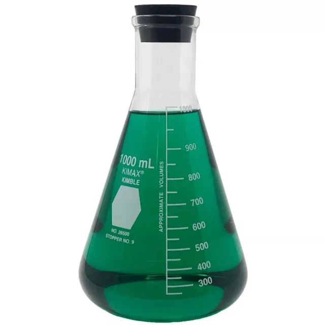 Kimble KIMAX 1000ml Narrow Mouth Erlenmeyer Flask with Rubber Stopper (Single)