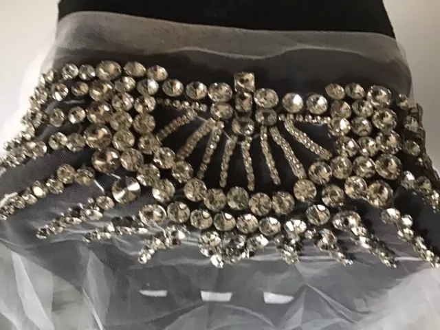 Antique Wedding Veil with Hand Sewn Rhinestone Art Deco Head Piece