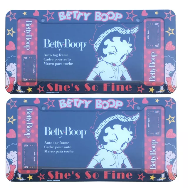 2pc Classic Cartoon Betty Boop Red Star Car Truck Automotive License Plate Frame