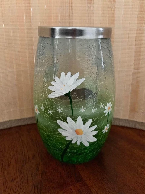Yankee Candle Co Daisy Green Crackled Glass Tea Light Holder