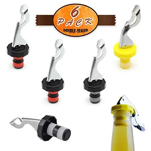 6 Pcs Wine Stoppers Food-safe Silicone Vacuum Bottle Stoppers Expanding Manua...