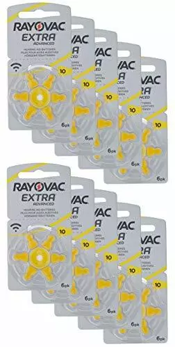 Rayovac R-extra-10 avancée Piles auditives (type: 10, 60-pack) Zinc Air 10 / PR7