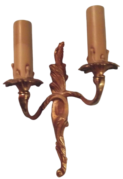 Antigua Aplique Candelabros Doble Bronce Dorado Decoración Floral De