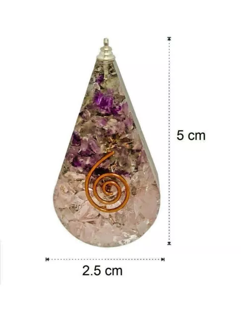 Teardrop Orgonite Pendant Copper Coil Necklace - Amethyst & Rose Quartz 3