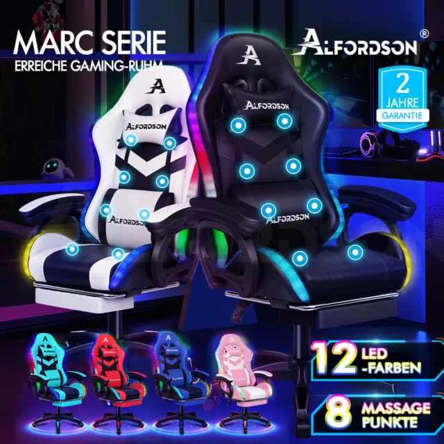 ALFORDSON Gaming Chair with 8-Point Massage 12 Colors RGB LED Light 2
