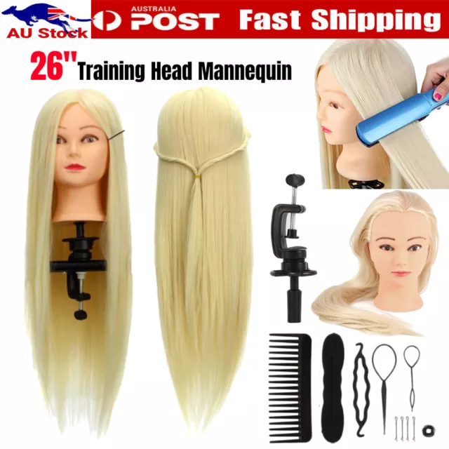 26" Long Hair Hairdressing Training Practice Salon Model Mannequin Head+Clamp