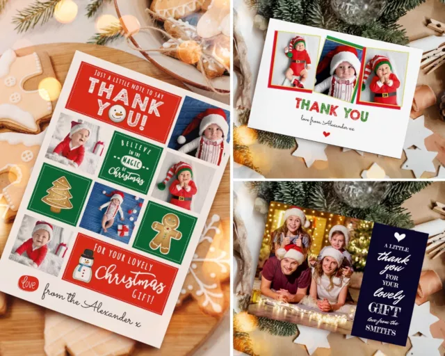 Personalised Christmas Thank You Photo Cards + Envelopes  (H6)