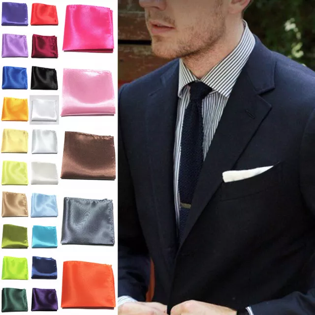 Mens Solid Color Silk Handkerchief Pocket Square Hanky Wedding Party Suit Hanky