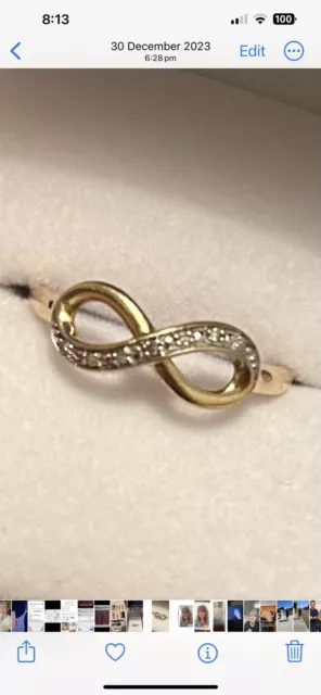 yellow gold 9ct ring Infinity Ring Size N Rpp $249