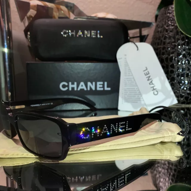 CHANEL Crystal Baguette Polarized Square Sunglasses 5308-B Black