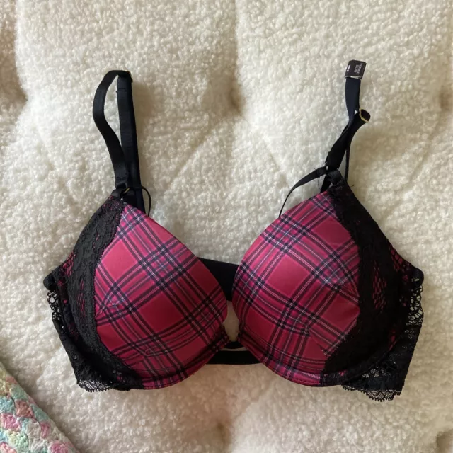 NWT NEW Victorias Secret Very Sexy Shine Strap Plaid Lace Push Up Bra 32C