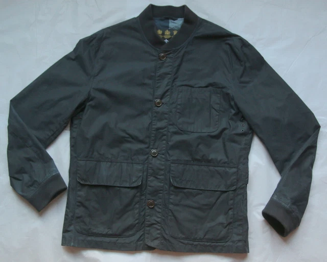 BARBOUR KIRKSTILE BOMBER Jacket Blue Waxed Cotton Field Chore