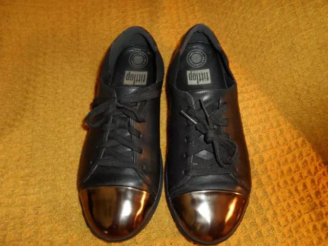 Fit Flop*WOMEN'S Black Leather*Anatomicush Tech*Sneakers Shoes*SZ: 8.5 M*COOL